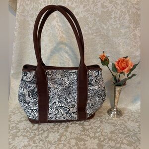 J. Crew Factory Brown, White and Navy Blue Paisley Tote